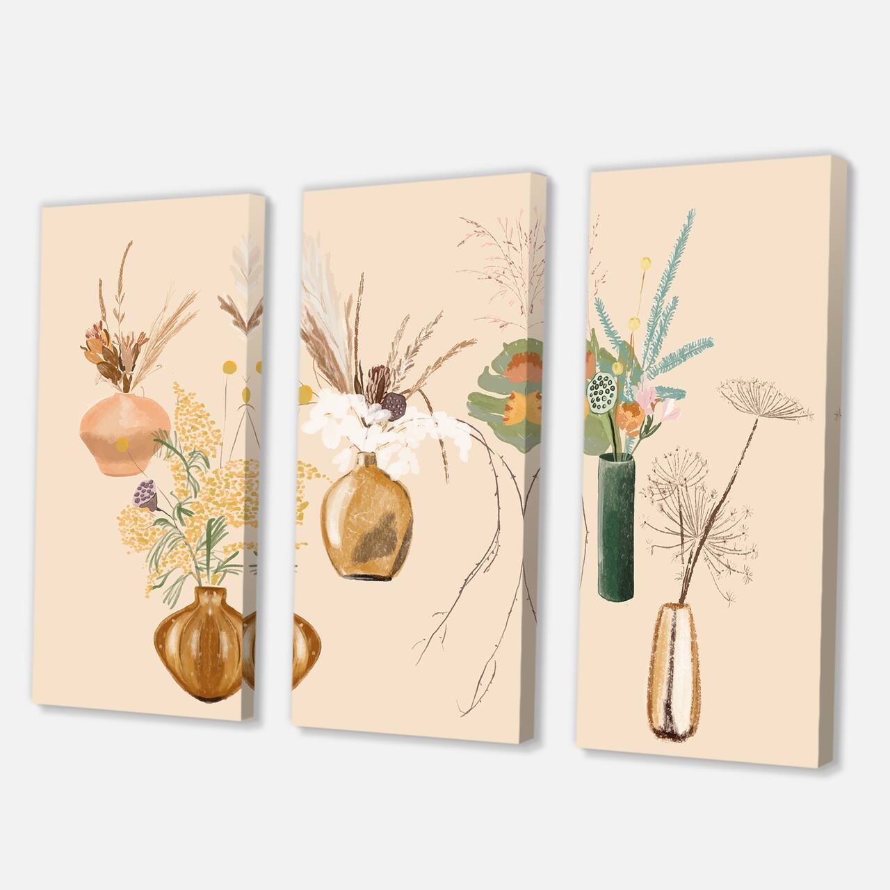 Designart - Bouquets Of Wildflowers In Gold Vases III - Traditional Canvas Wall Art Print